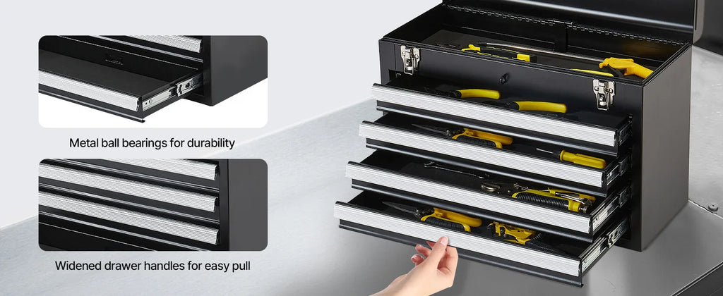 SucceBuy 20.5in Metal Tool Box Portable 4-Drawers Tool Chest with Drawers Locking Multi-Function Tool Organizer for Workshop