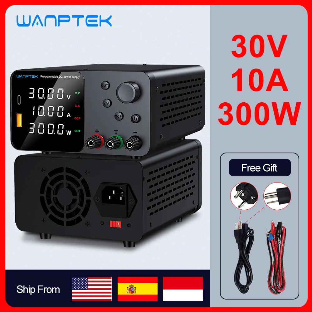 Wanptek Adjustable DC Power Supply 30V 10A, LED Lab Bench Voltage Regulator
