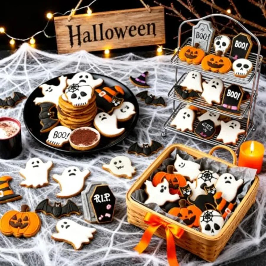 Halloween Cookie Cutter Set, 9 Pcs Ghost, Bat, Pumpkin and Skull Shapes