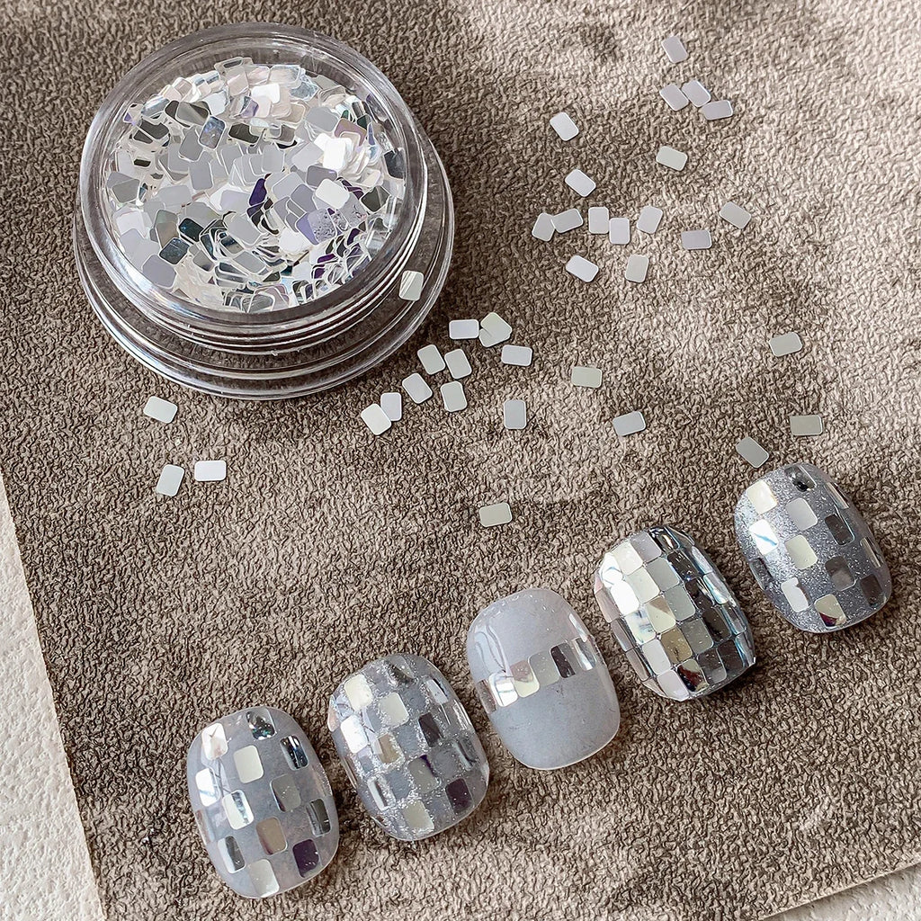 Silver Glitter Nail Charms Set