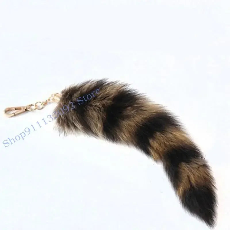 Fluffy Faux Fur Tail Keychain, 25cm Bag Charm for Backpacks and Keys