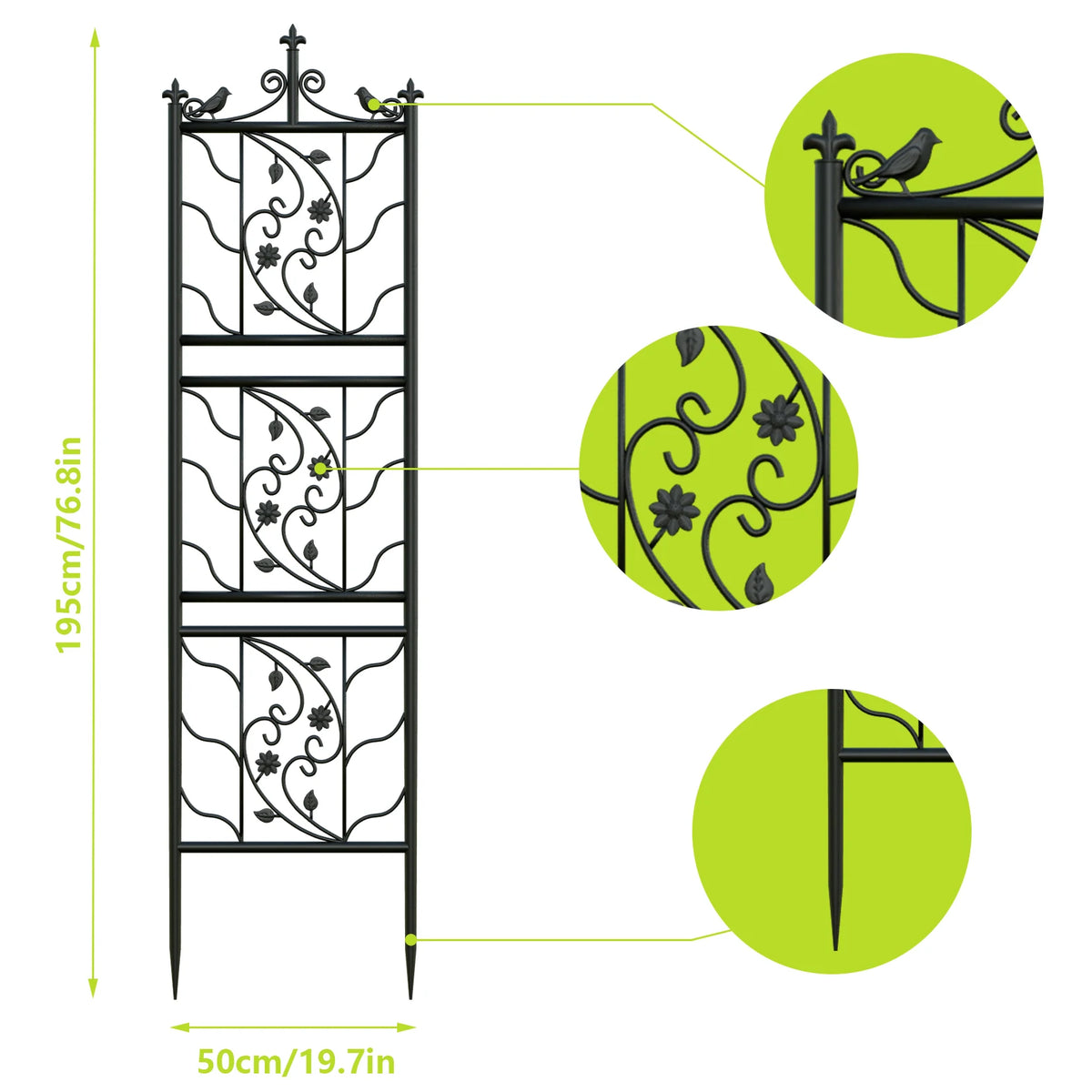 71-Inch Decorative Metal Garden Trellis for Climbing Plants, Black