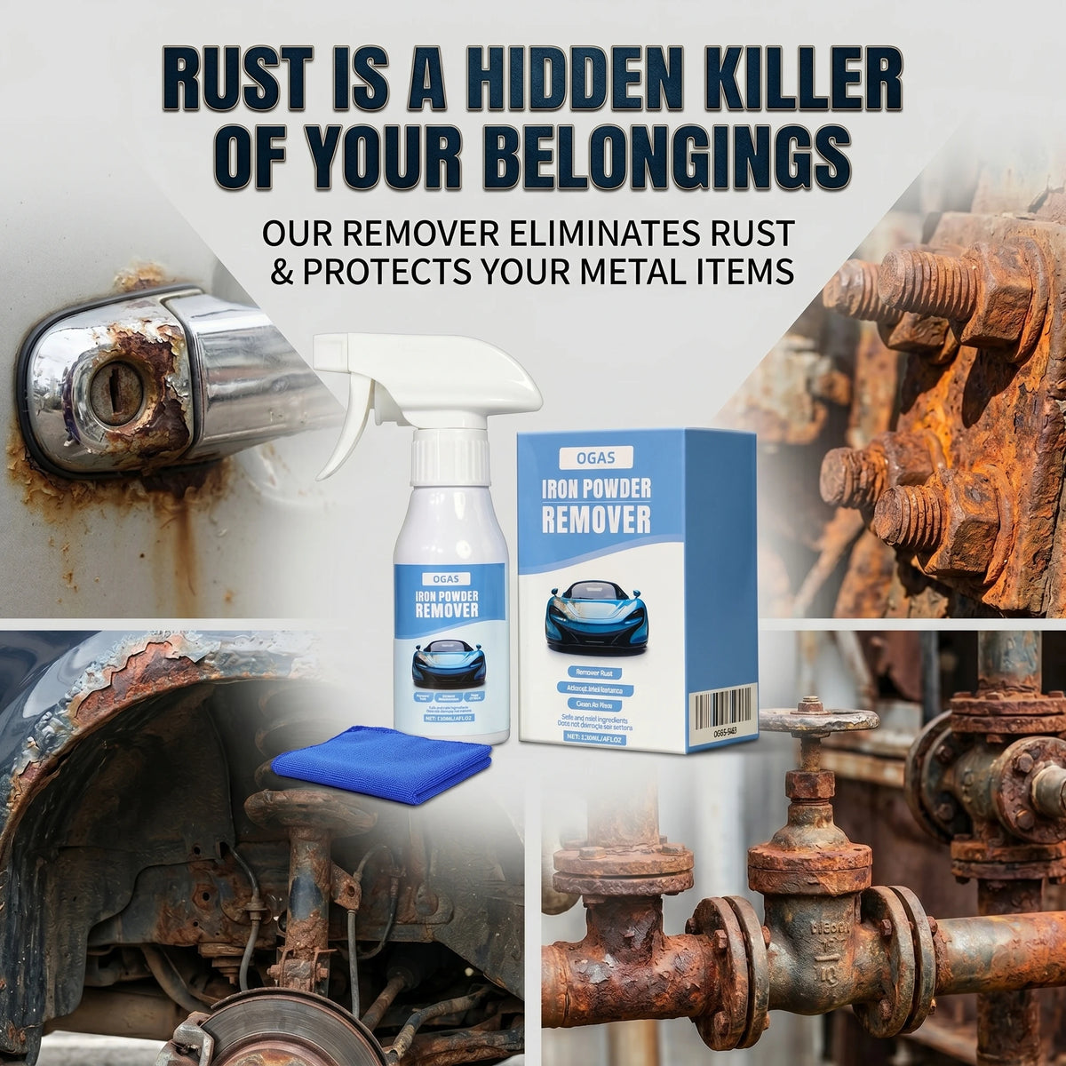 120ml Car Rust Remover Spray Anti-rust Protection Safe For Paint Metal Wheel Kitchen Hardware Multipurpose Rust Stain Cleaner With Cleaning Towel