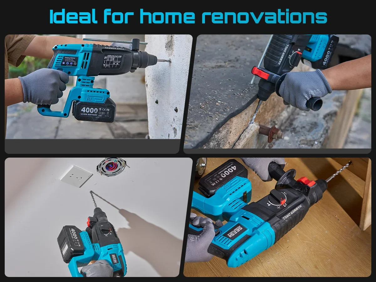 Seesii 3-In-1 Tool Combo Kit Rotary Hammer Drill Impact Wrench Angle Grinder Electric Brushless Cordless Battery Powered Tool Kits with 2x4.0Ah Batteries for Car Home Heavy-duty