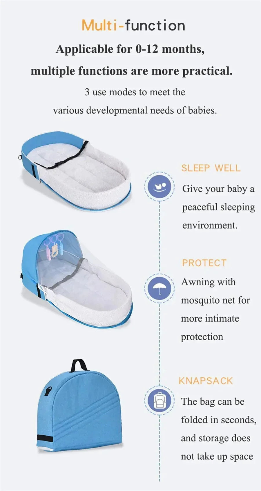 Portable Foldable Baby Bassinet, Travel Crib Bed for Newborns