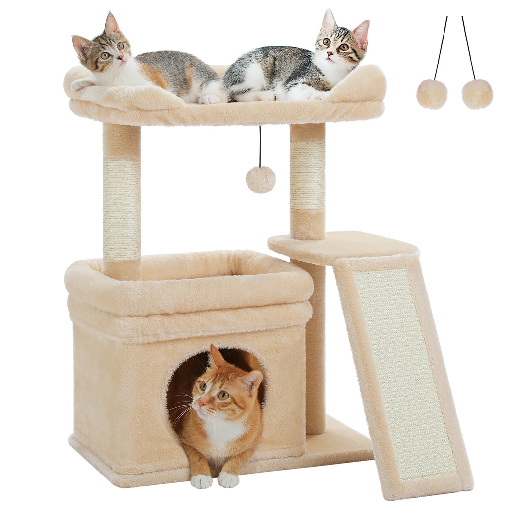 Small Cat Tree for Indoor Cat Tower with Sisal Scratching Post and Pad Wide Top Perch Large Cat Condo Cat Scratchers Cat Toys