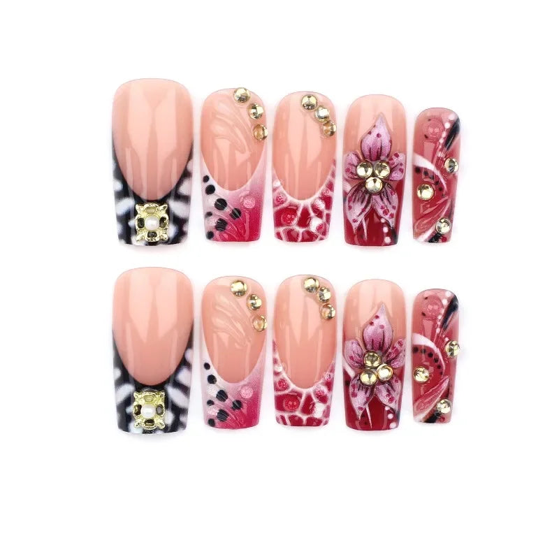 Long Square Leopard French Press-On Nails, 24 Pack