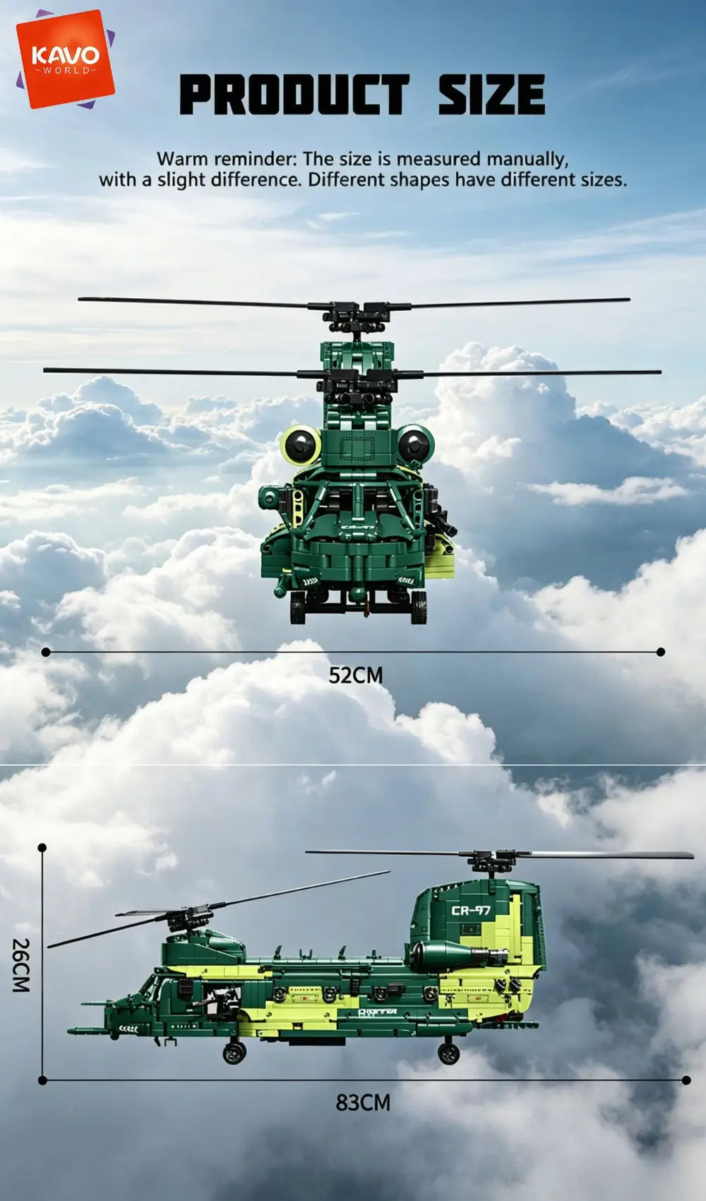 KAVOWORLD 1826PCS Chinook Tandem Rotor Military Transport Helicopter Building Blocks Model Aircraft Bricks Toys Kit Ideal Gift for Military Fans Movable Rotors Gear Linkage Opening Cargo Door Home Desk Display Christmas Birth