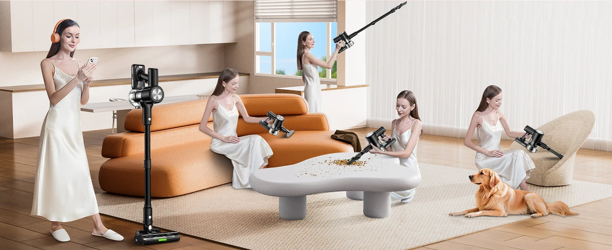 Cordless Vacuum Cleaner, 55Kpa/55min Self-Standing Powerful Stick Lightweight Vacuum Cleaner for Home Fur/Hard Floor/Rug