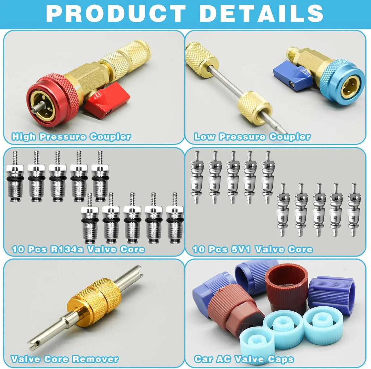 31-Piece R134a AC Valve Core Remover and Installer Tool Set, High and Low Pressure