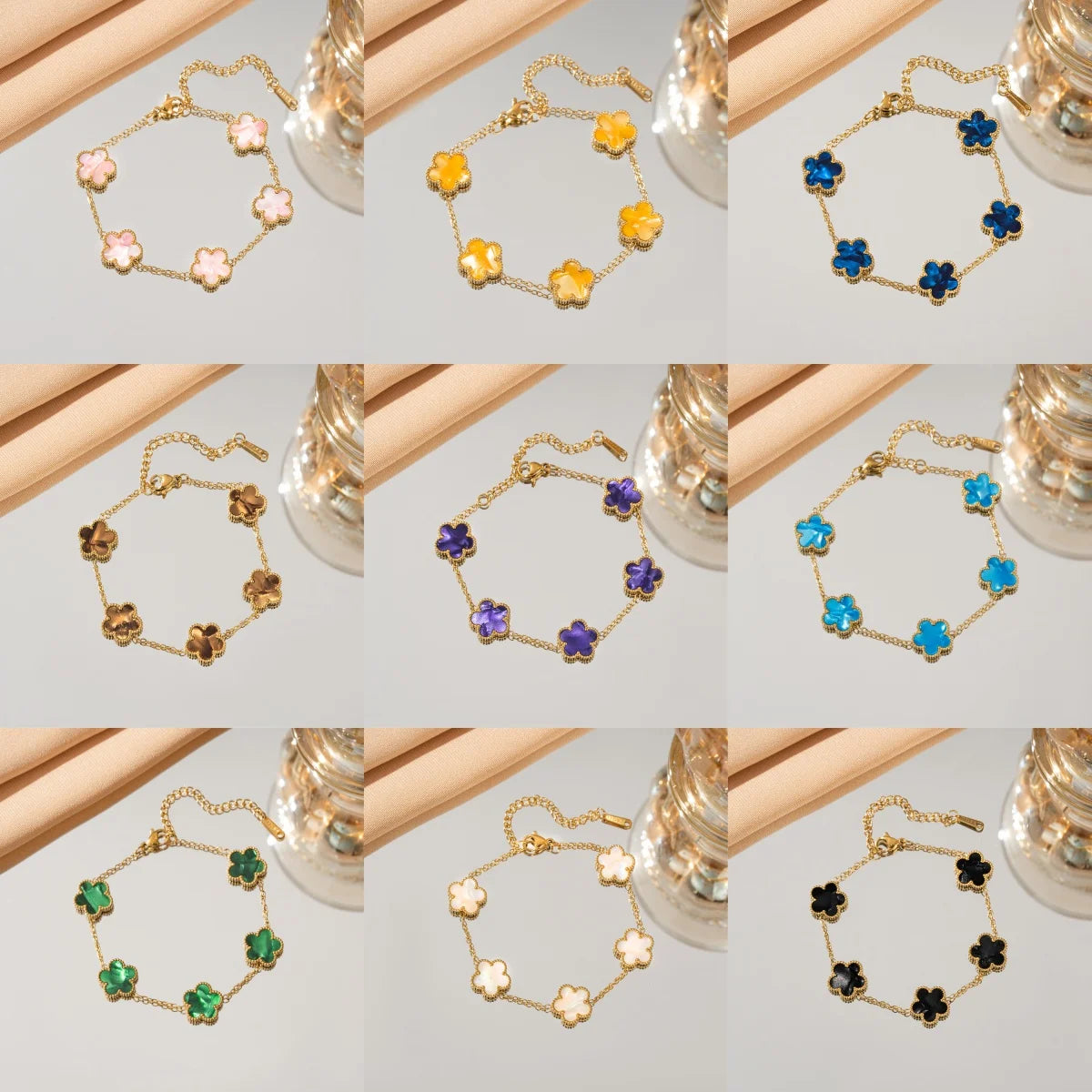 Gradient Color Adjustable Stainless Steel Bracelet for Women Classic Luxury Five Flower Design Fashionable Party Jewelry Gift