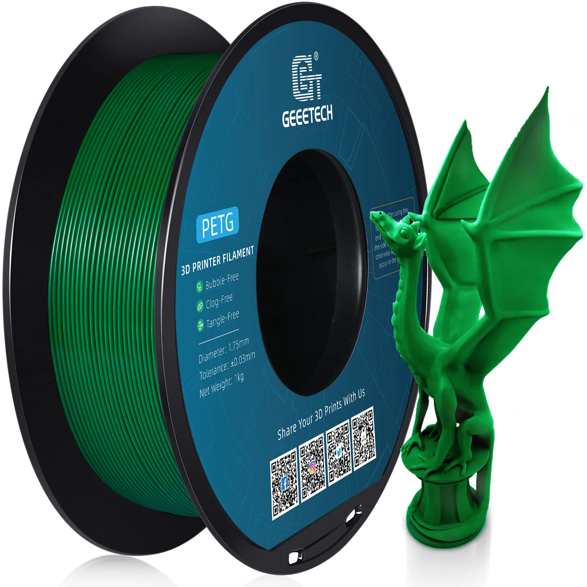 Geeetech PETG 3D Printer Filament 1.75mm 5kg, Durable Multi-Color Pack for FDM Printers