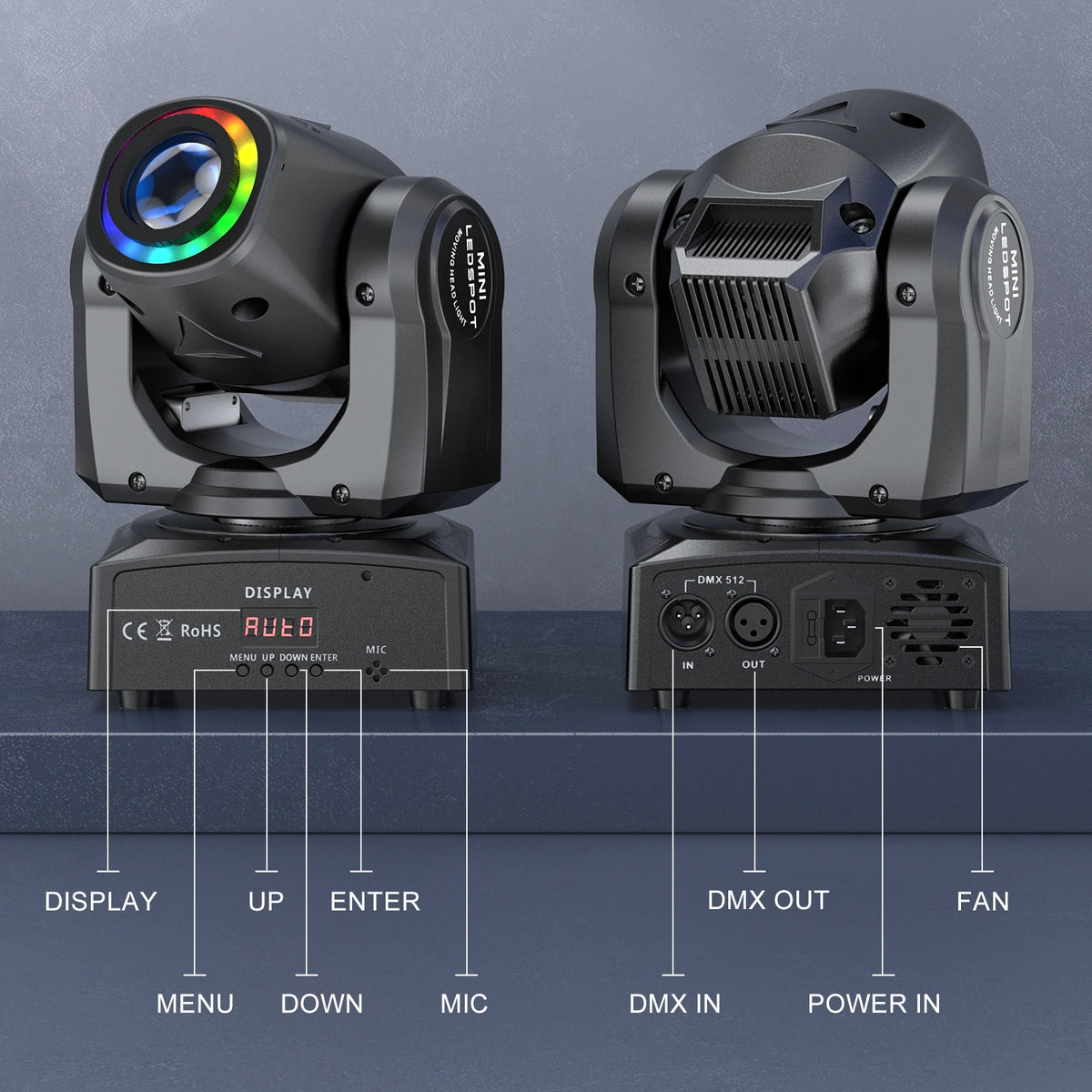 120W LED Beam Moving Head Light RGB Color Mixing 8 Patterns DMX Effect Light Rotating Stage Light for DJ Show Party KTV