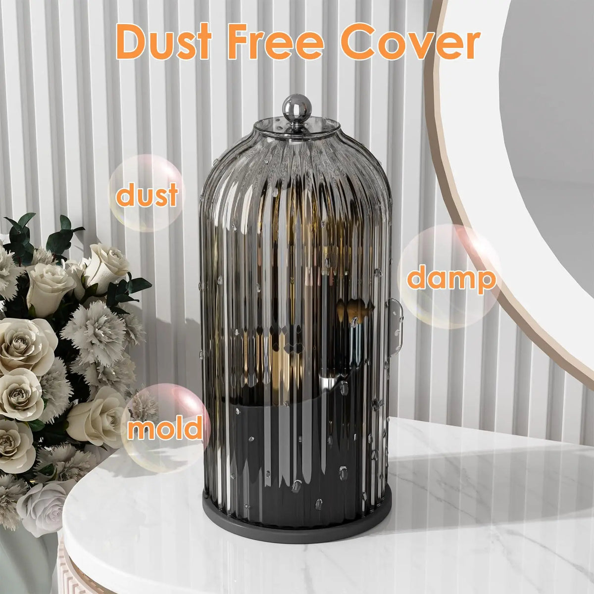 360-Degree Rotating Makeup Brush Holder with Dustproof Lid