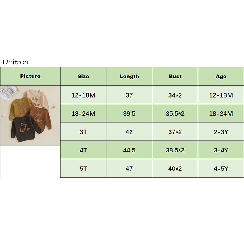 Toddler Boys Cotton Embroidered Letter Sweater, Long Sleeve Loose Pullover 12M-5Y