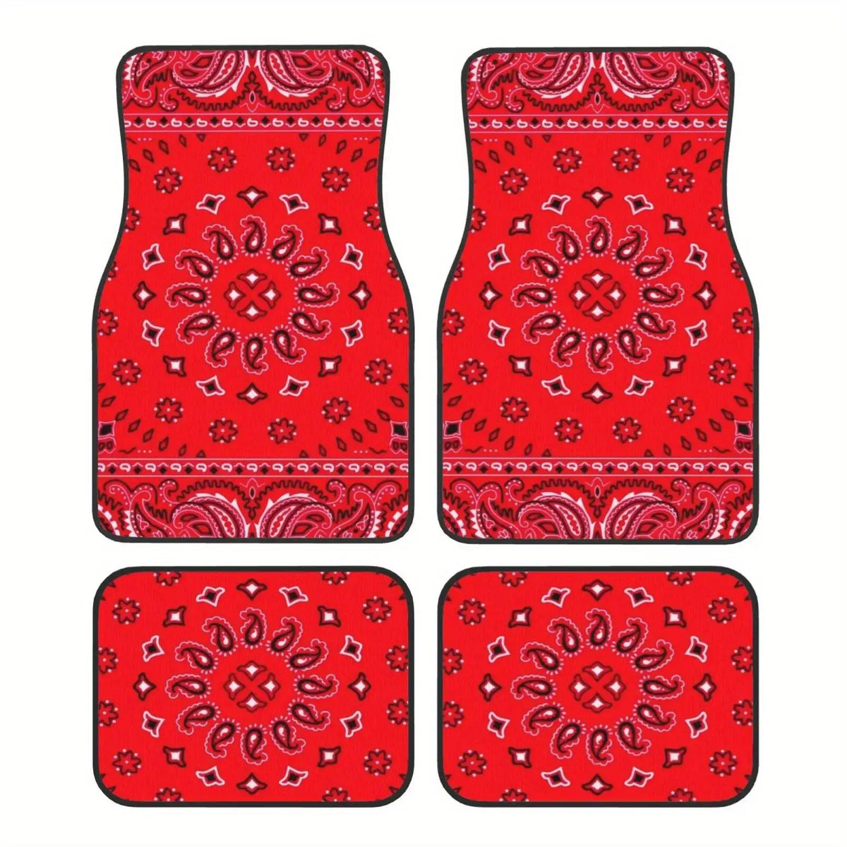 Red Bohemian Paisley Car Floor Mats, 4-Piece Universal Anti-Slip Auto Carpet Set