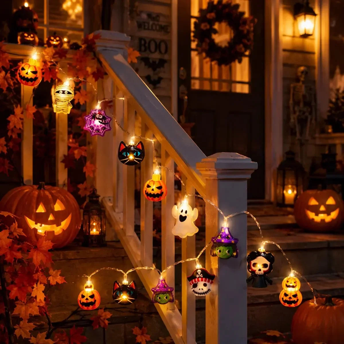 Halloween LED String Lights, Ghost, Pumpkin and Skeleton Fairy Lights for Holiday Decor