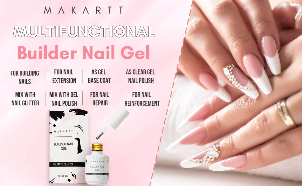 Makartt 5-in-1 Builder Gels Nail Gel Extension Nail Strengthen & Nail Repair Base Coat Nail Polish Soak Off UV/LED Lamp Needed