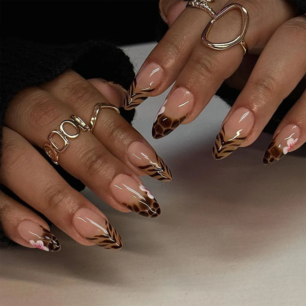 24Pcs Almond Press On Nails, Full Coverage False Nails (Random Style)
