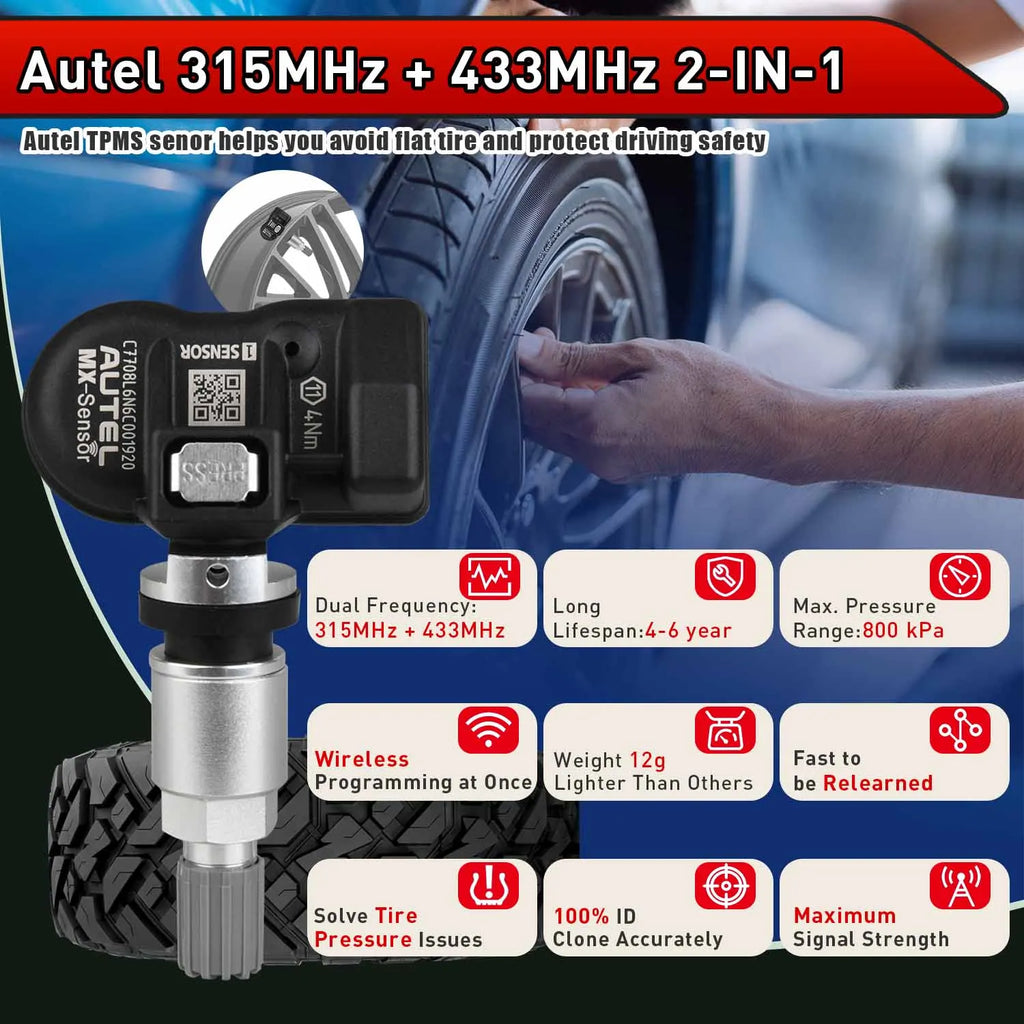 Autel TPMS MX Sensor 315MHz 433MHz Sensor 2in1 Clone-able Programming Sensors For TS501 TS508 Tire Pressure Monitoring Car Tool