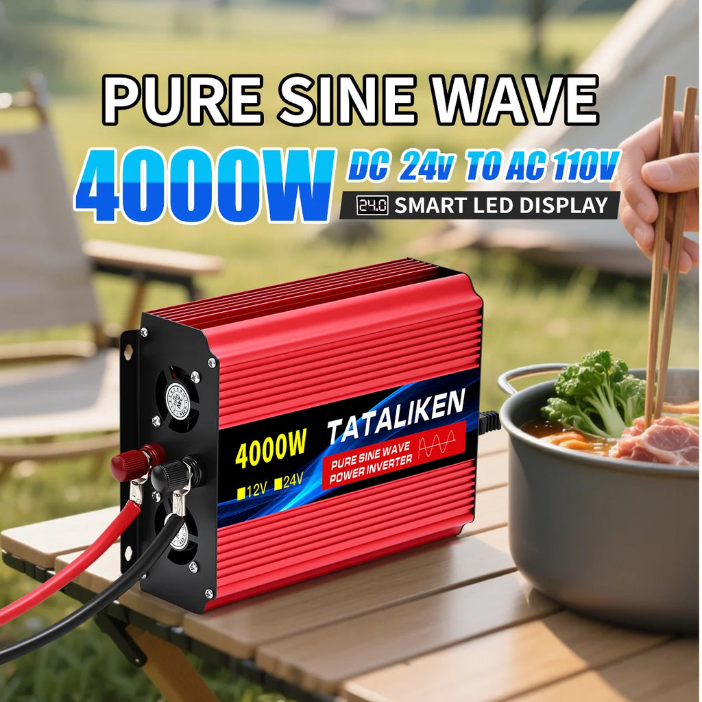US Socket 24V To AC 110V 60HZ Pure Sine Wave Inverter Car Power 1000W/4000W/7000W/8000W Voltage Portable Converter with LED