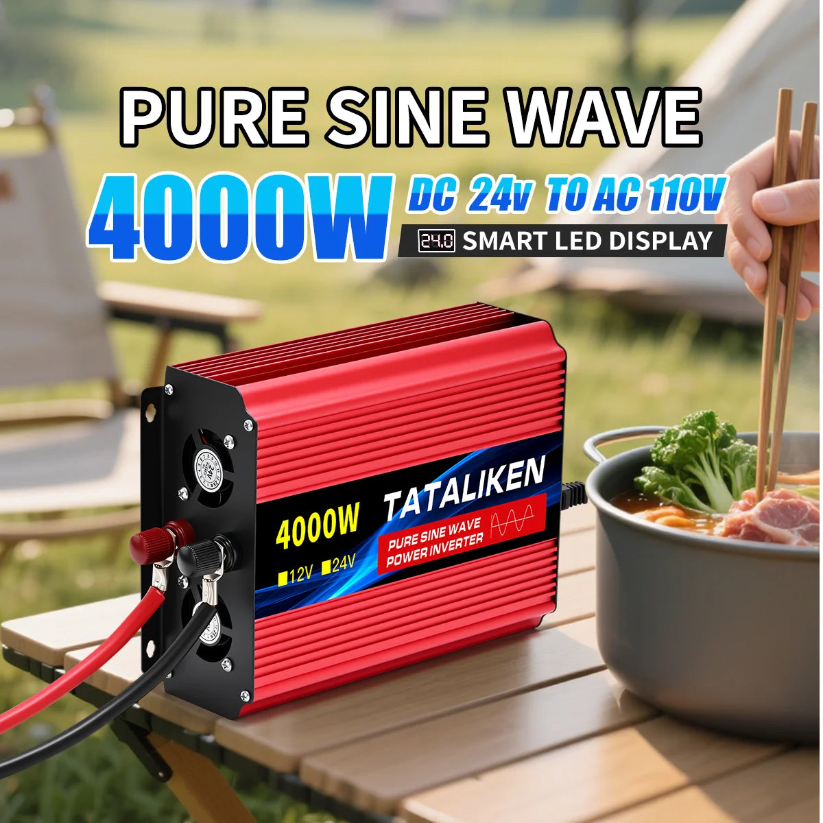 US Socket 24V To AC 110V 60HZ Pure Sine Wave Inverter Car Power 1000W/4000W/7000W/8000W Voltage Portable Converter with LED