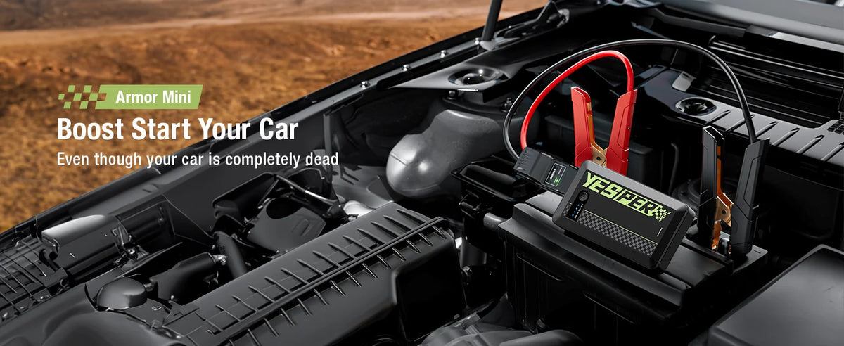 YESPER ARMOR Mini Car Jump Starter 1500A Peak 12V Car Battery Booster Power Bank USB Charger Outdoor Car Emergency Booster Pack Jump Box for Motorcycle SUV Truck 7L Gas 5.5L Diesel