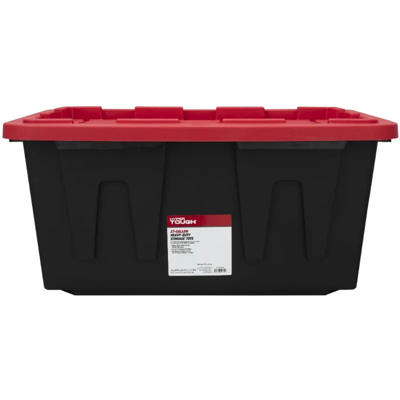 (6 pack/ 4pack) Large Storage Bin, 27 Gallon Plastic Storage Container with Snap-On Lid, Black and Red