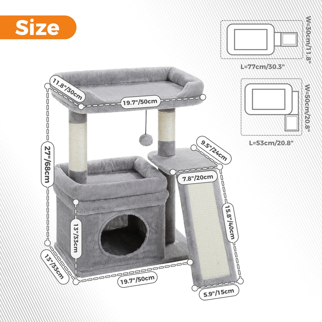 Small Cat Tree for Indoor Cat Tower with Sisal Scratching Post and Pad Wide Top Perch Large Cat Condo Cat Scratchers Cat Toys
