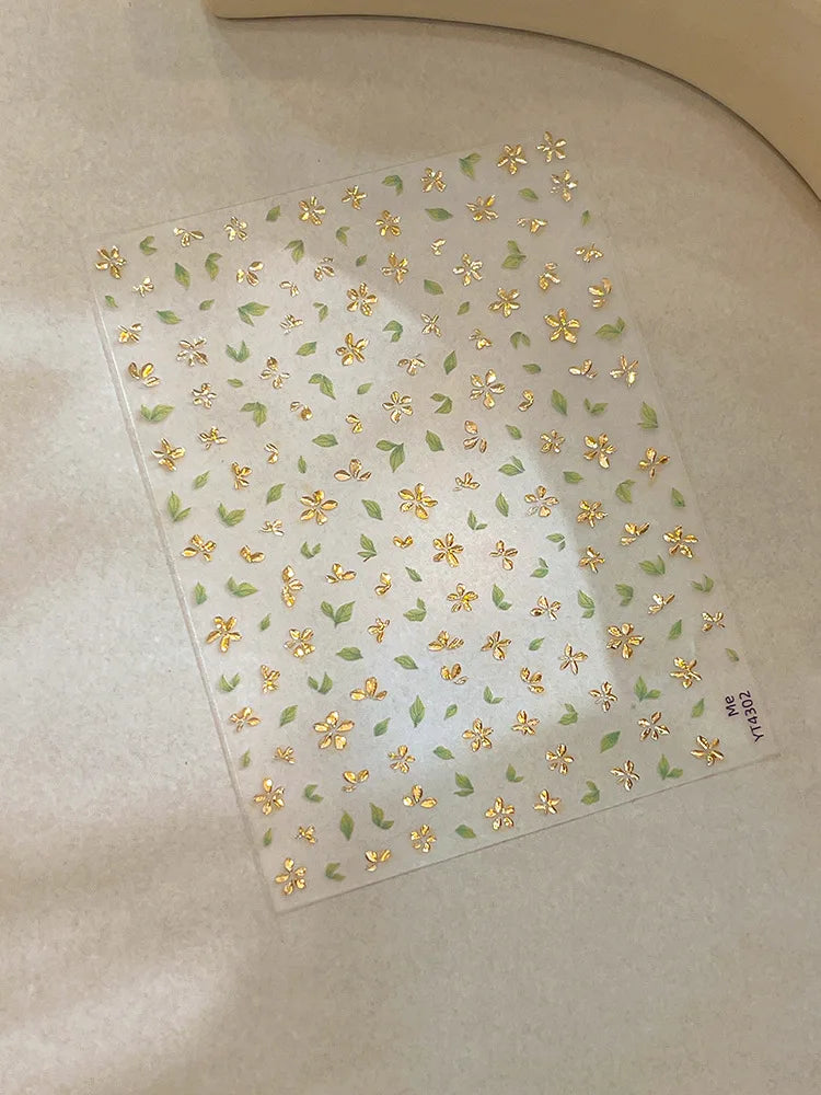 Golden Leaf Five Leaf Flower Nail Sticker Bronzing Spring Flowers Adhesive Backing Blossom Nail Slider Decoration Accessories
