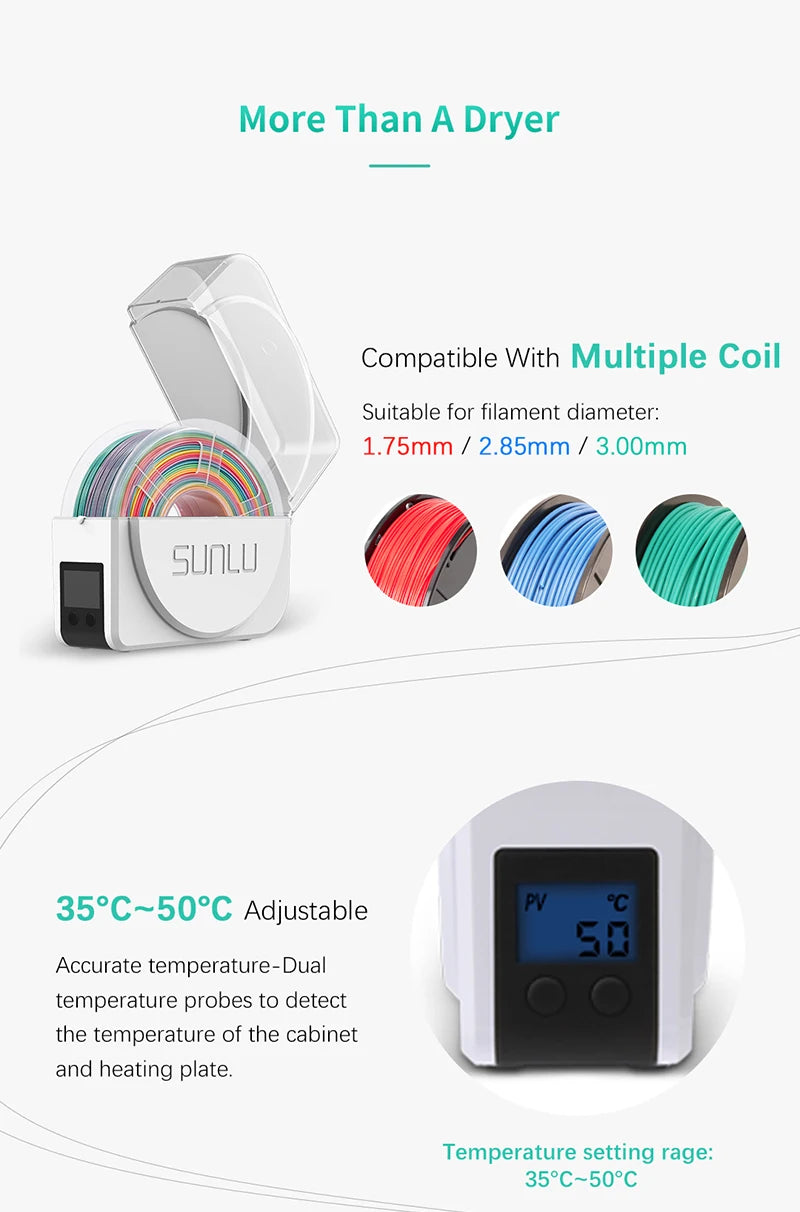 Filament Dryer S1 Plus Built-in Circulation Fan Filament Dryer Box Storage Box for 3D Printer Filament 1.75/2.85/3.00mm
