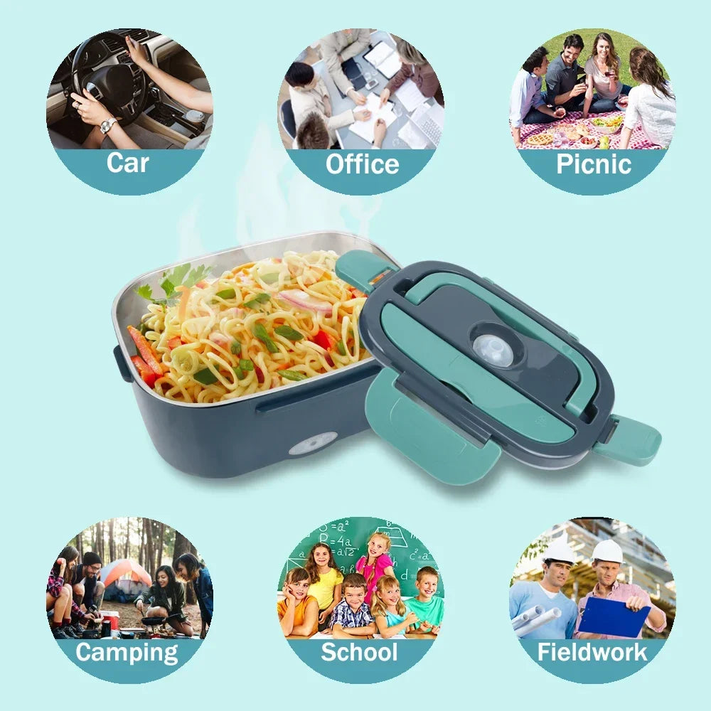 1.5L Portable Electric Lunch Box – 60W Food Warmer for Home & Car, Leak-Proof Design Keeps Meals Hot