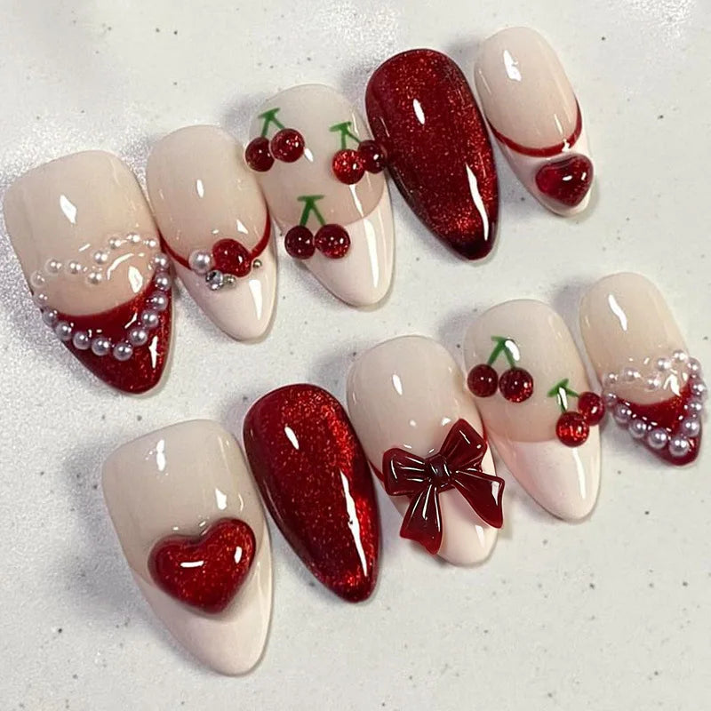 24Pcs Almond Press On Nails, Full Coverage False Nails (Random Style)