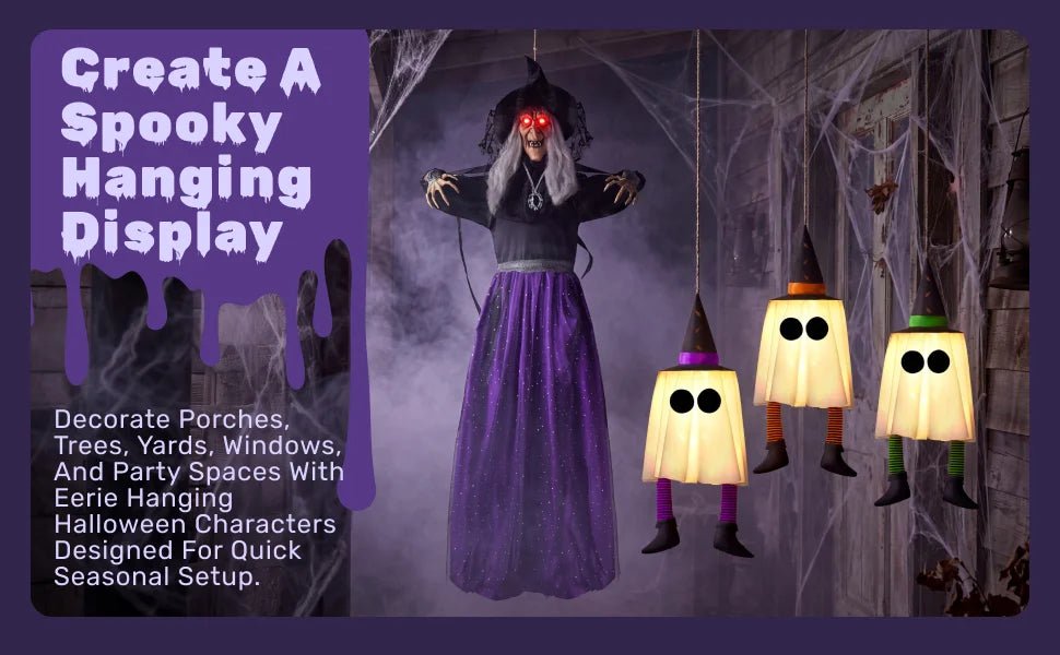 Halloween Standing Ghost Pair with Warm LED Lights, 2 Pcs
