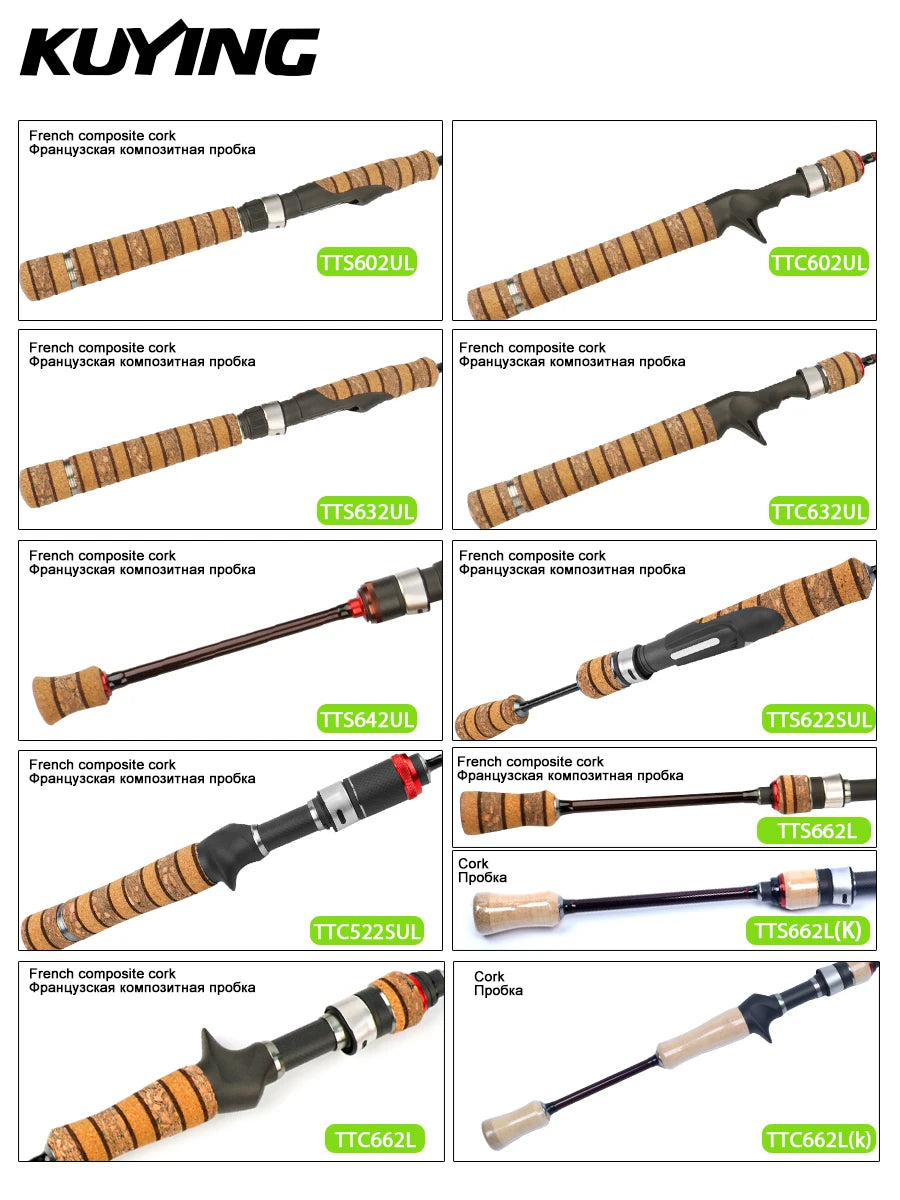 KUYING TETON L UL SUL 5'2' 6' 6'3' 6'4'6'2' 6'6' Fishing Rod Lure Cane Spinning Casting FUJI Carbon 1-4g 0.8-3g 2-10g M-Fast BFS