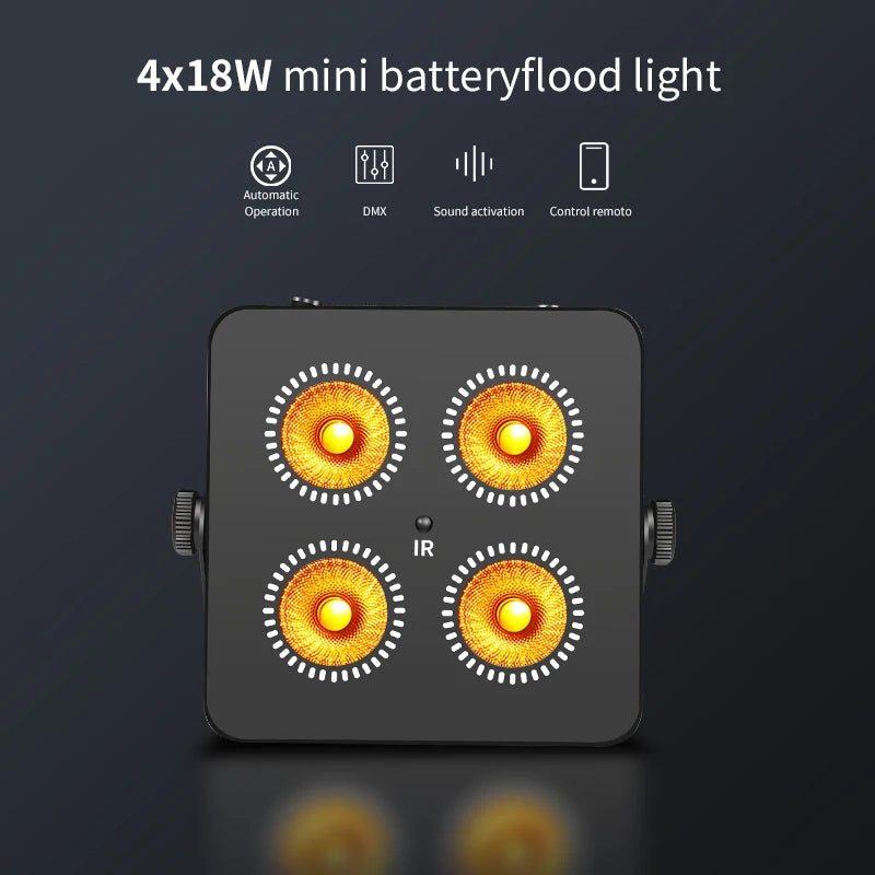 RGBWA UV 6in1 LED Battery Powered Wash Par Light 4x18W Supports DMX ControlMini Battery Operated Party & Wedding Light