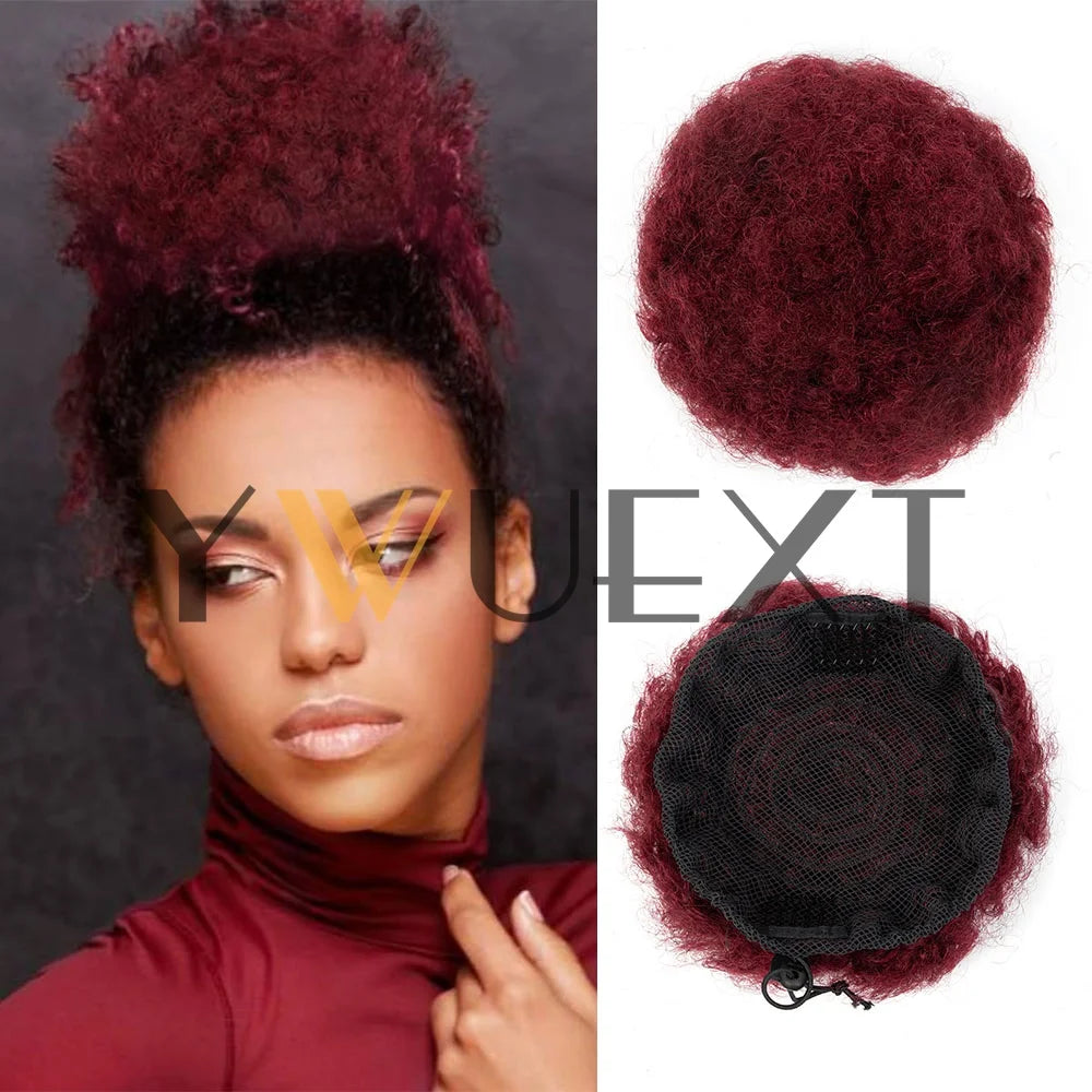 Kinky Curly Afro Puff Drawstring Ponytail, Human Hair