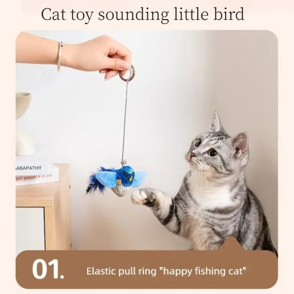 Hanging Bird Cat Toy with Catnip, Interactive Squeaky Self-Play Teaser for Kittens