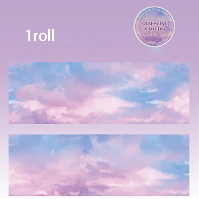 Mr. Paper Sky Cloudscape Tape 200cm - PET Material Large Roll, Ethereal Journal Decor, Creative Collage Material