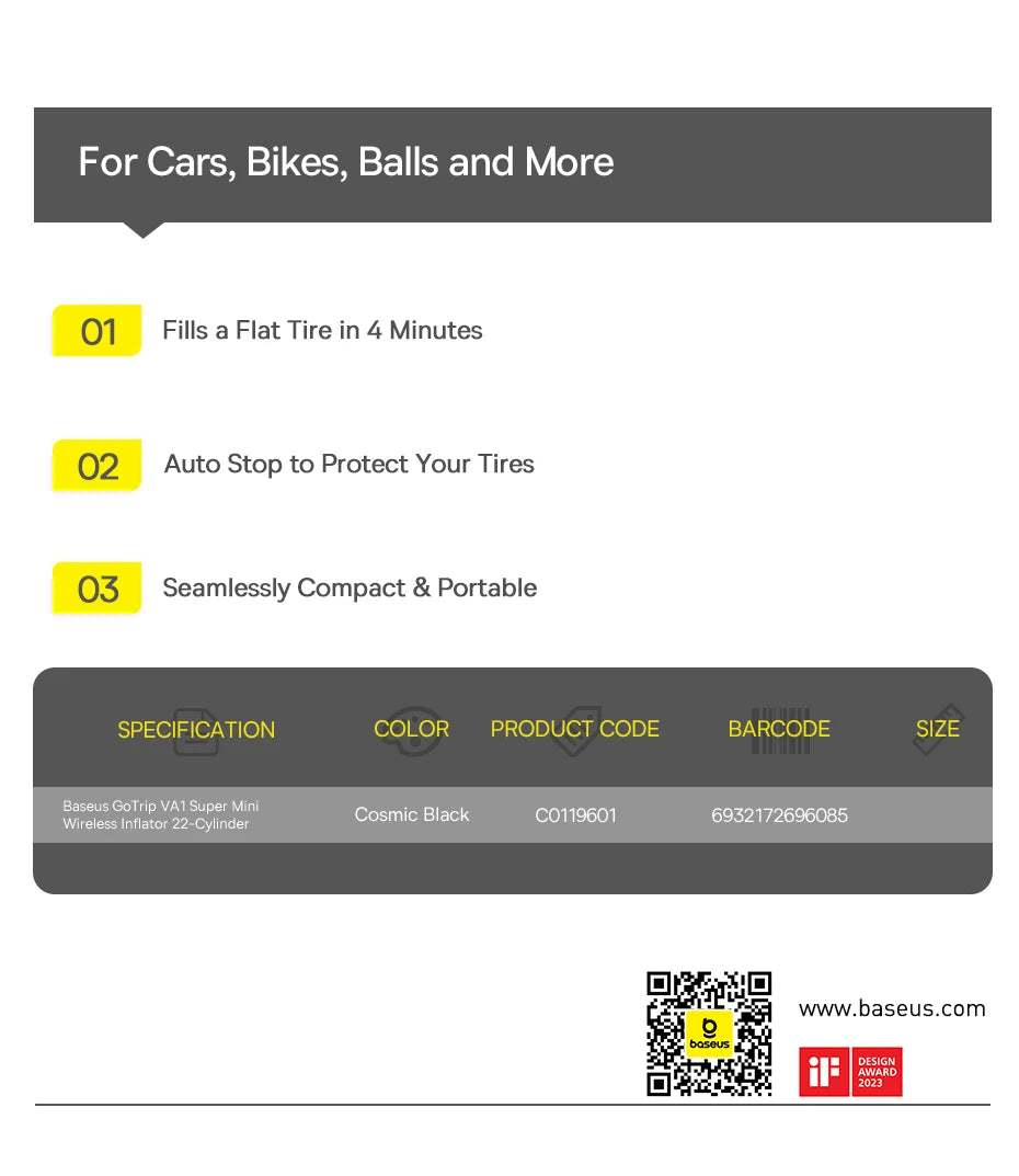 Baseus GoTrip VA1 Max Cordless Car Tire Inflator