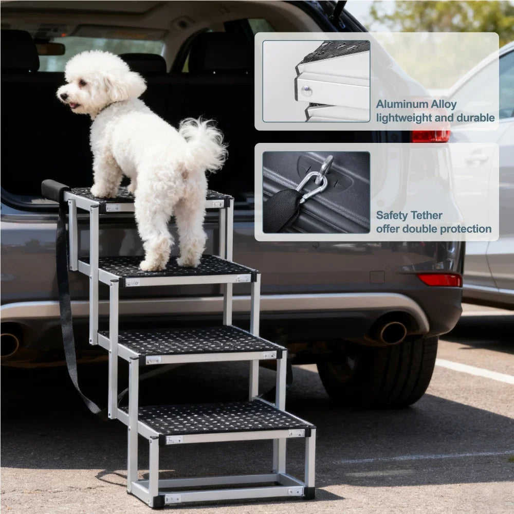 Lightweight Sturdy Foldable Dog Ramp Reinforced Non-Slip Pet Dog Stairs 250lbs Heavy Duty Load Capacity Portable Pet Access Ladder for Cars SUVs