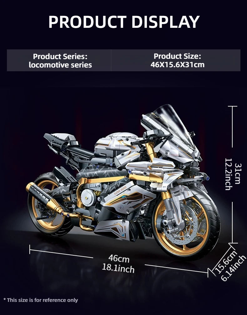 KAVOWORLD 1:5 Motorcycle Desktop Ornament Building Blocks Set 2045PCS Technic Motorbike Model Kit Sport Bike Bricks Boy Toy Gift
