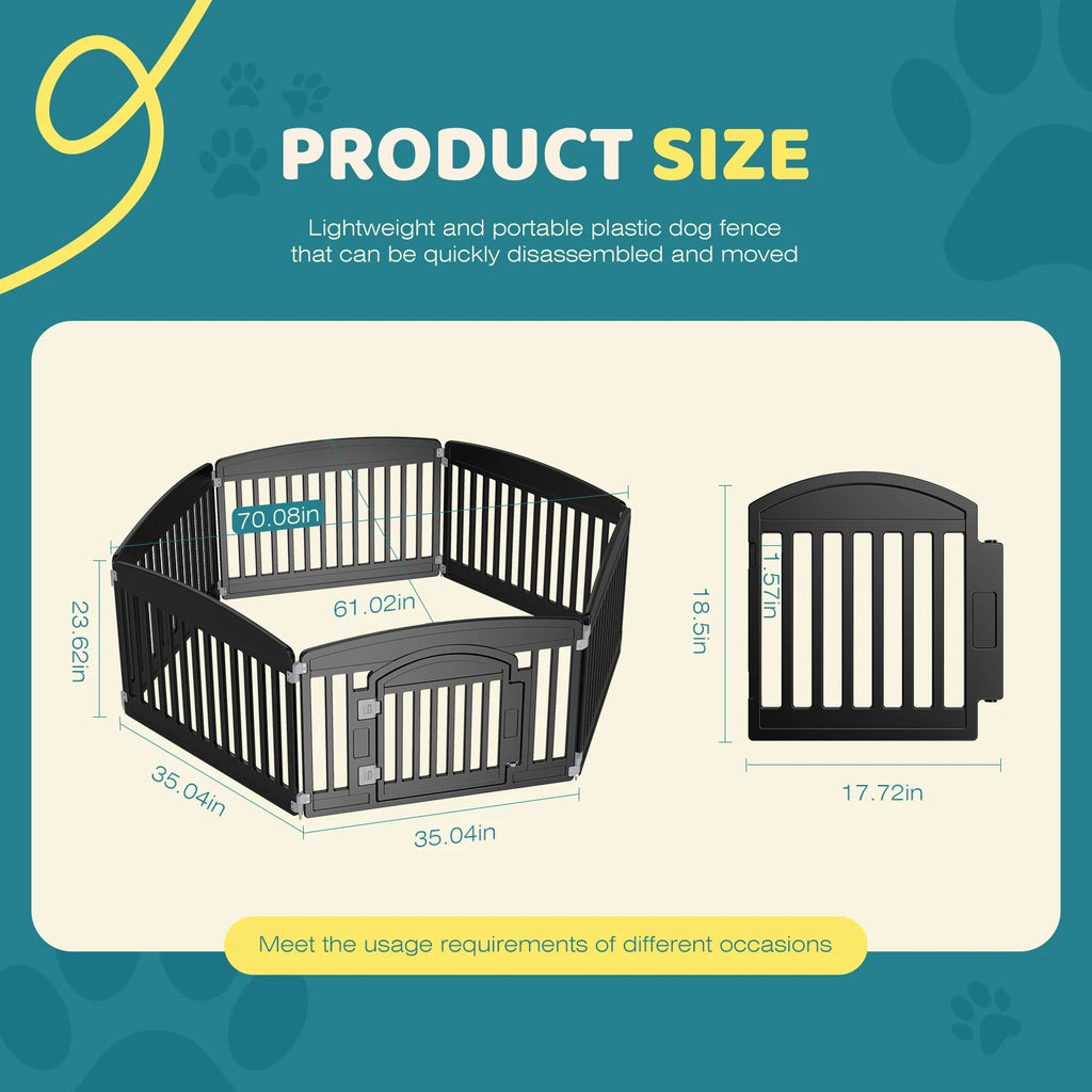 Plastic Dog Playpen 6 Panel 24IN Expandable Durable Pet Fence for Medium Dogs, Indoor Outdoor Folding Portable Puppy Playpen