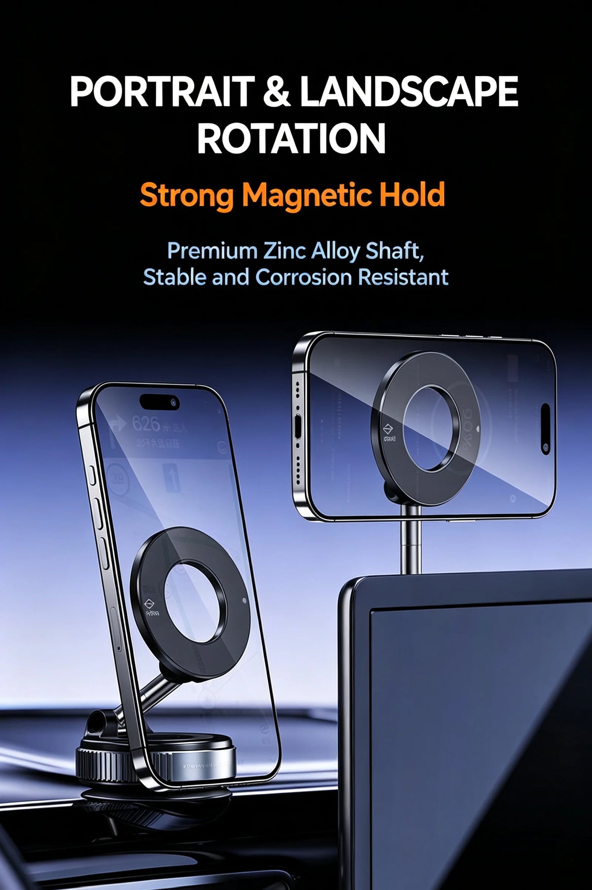 Magnetic Vacuum Suction Car Phone Holder, Foldable Dashboard and Mirror Mount