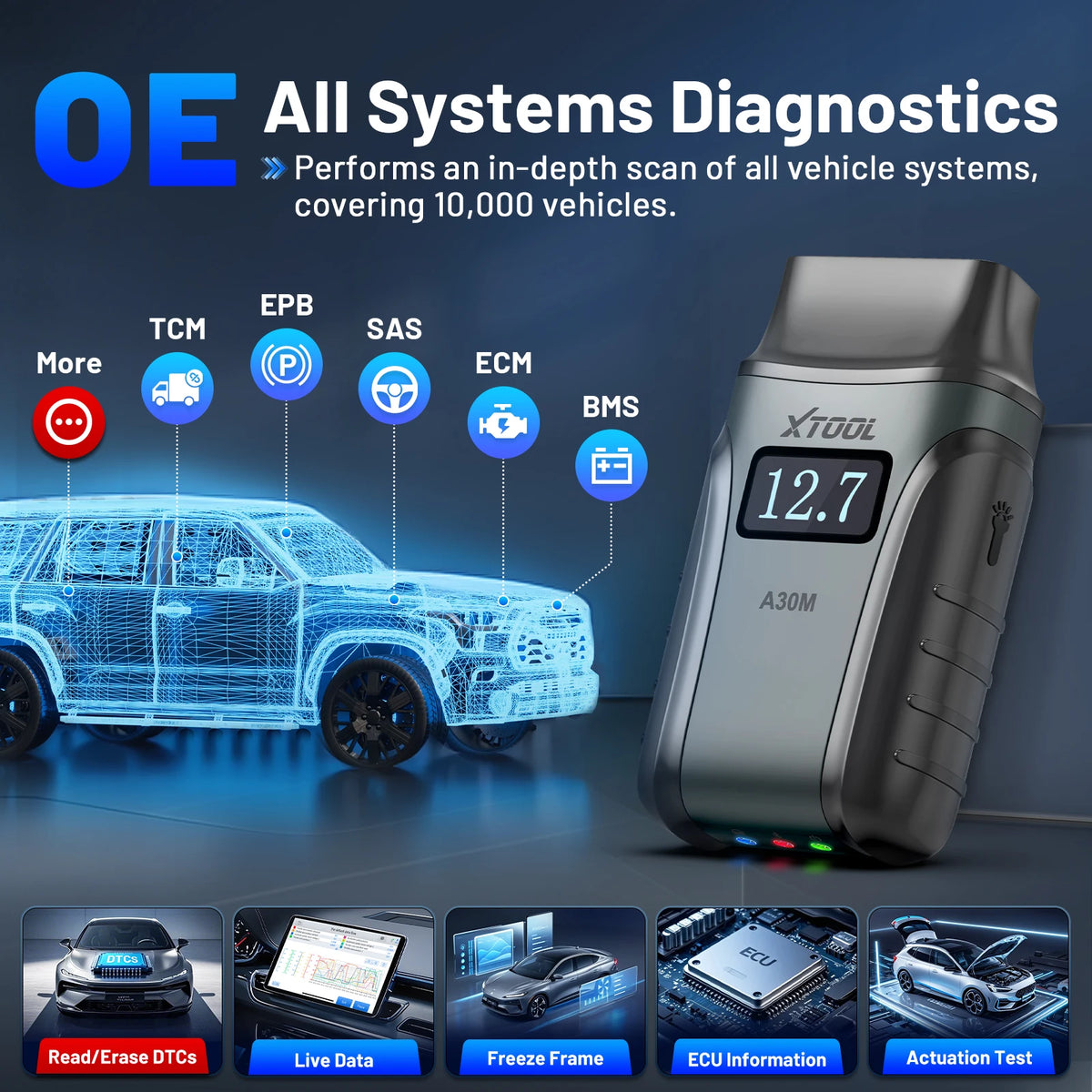 A30M V2.0 All System Car Diagnostic Tools Bluetooth OBD2 Scanner Active Test 26+ Reset CAN FD