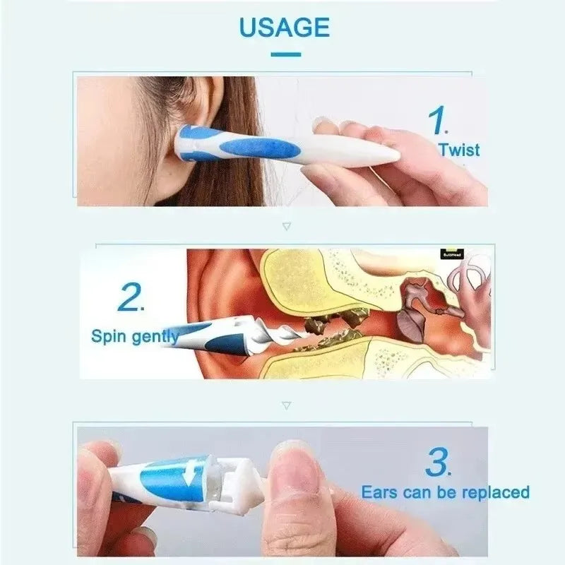 Ear Wax Remover Tool with Soft Silicone Tips, Spiral Ear Cleaner with 16 Replacement Tips