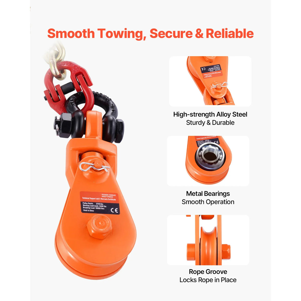 SucceBuy 2T Snatch Block Pulley System with G80 Chain & Swivel Shackle 3"Sheave for 3/8" Rope Towing Recovery on Truck Rollback