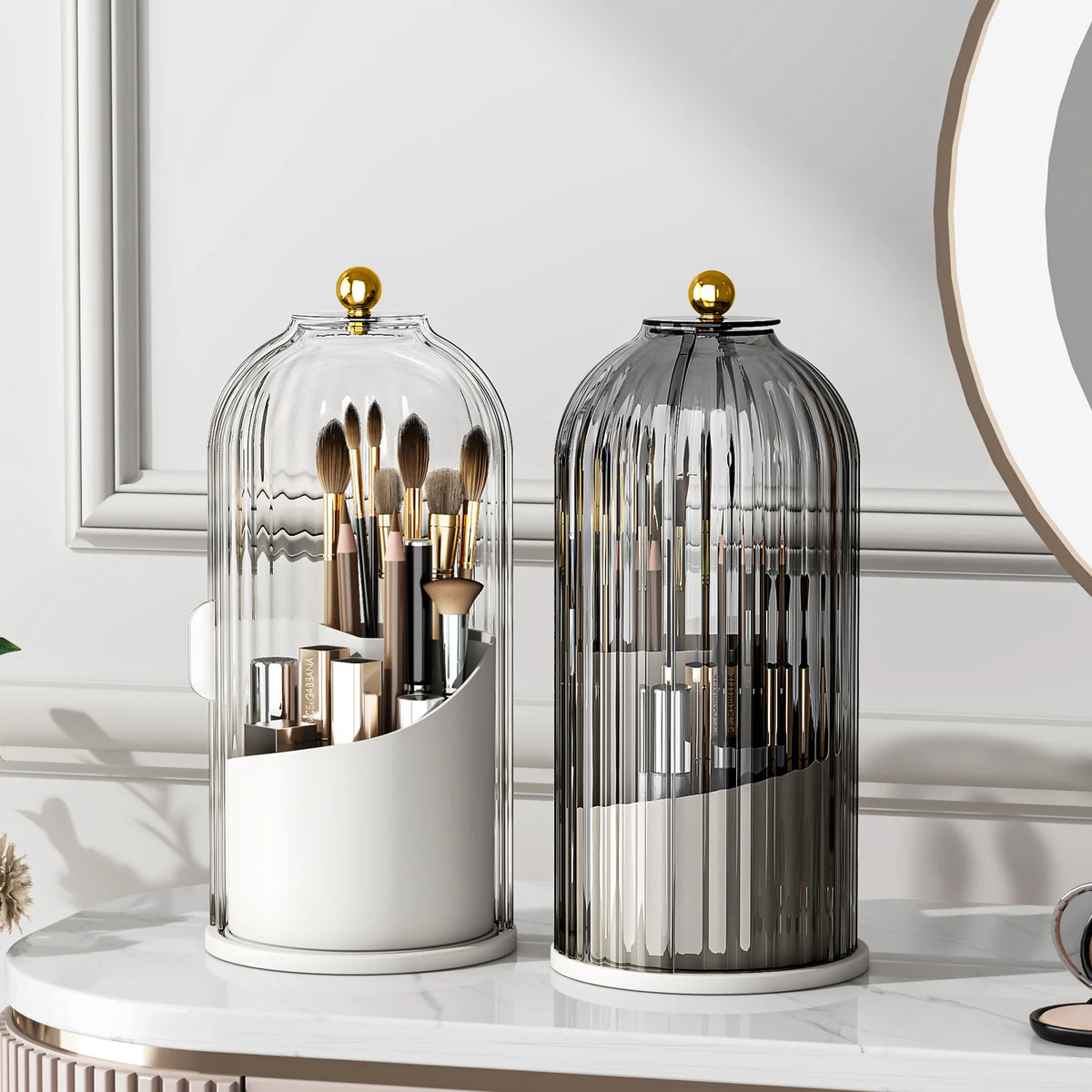 360-Degree Rotating Makeup Brush Holder with Dustproof Lid