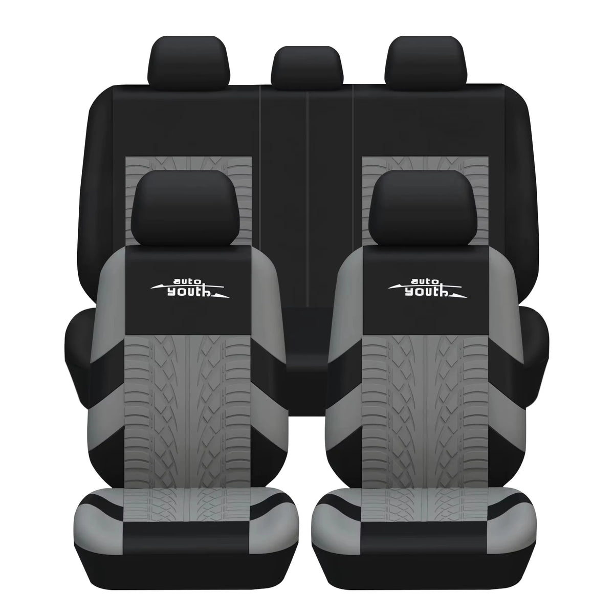 AUTOYOUTH Embroidered Car Seat Covers Full Set, Universal Fit with Tire Track Detail