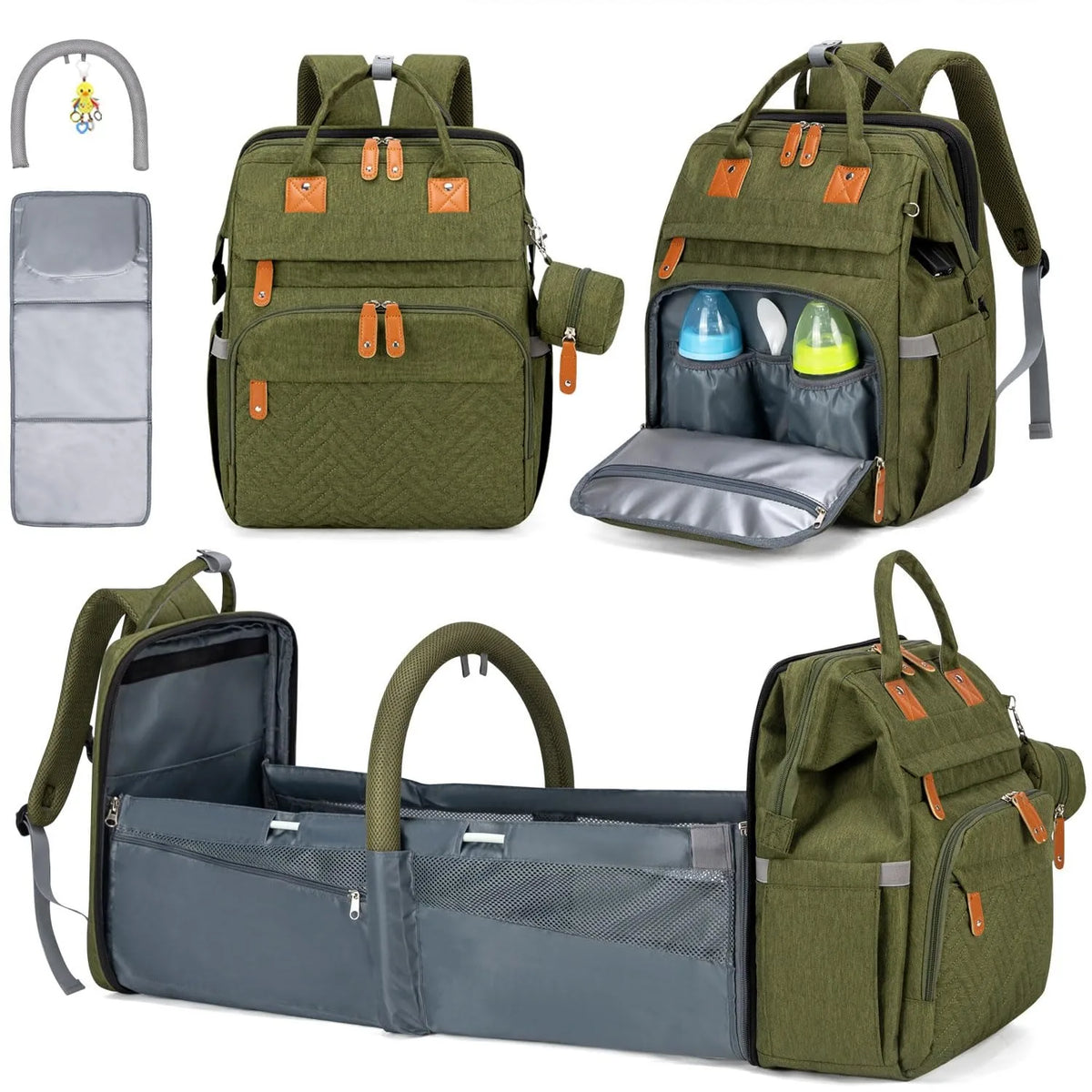 Baby Diaper Bags with Changing Station, Waterproof Large Capacity Diaper Bag Backpack for Moms Dads with USB Charging Port and Stroller Straps
